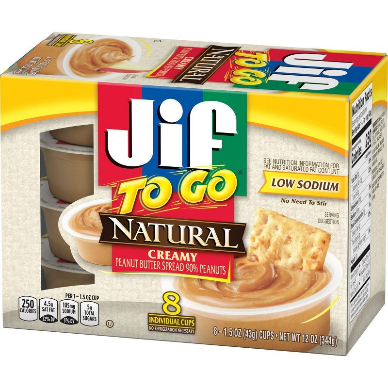 Jif To Go Natural Peanut Butter - 12oz/8ct