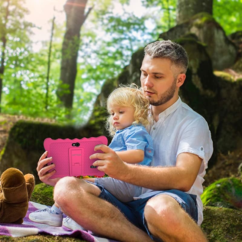 Tablet 7 inch Android 9.0 Pie (GMS Certified), 2GB+16GB Storage, WiFi Android Tablets for Kids, 1080p Full IPS HD Display, Dual Camera, Google Play, Kid-Proof Case, Parental Control, Pink