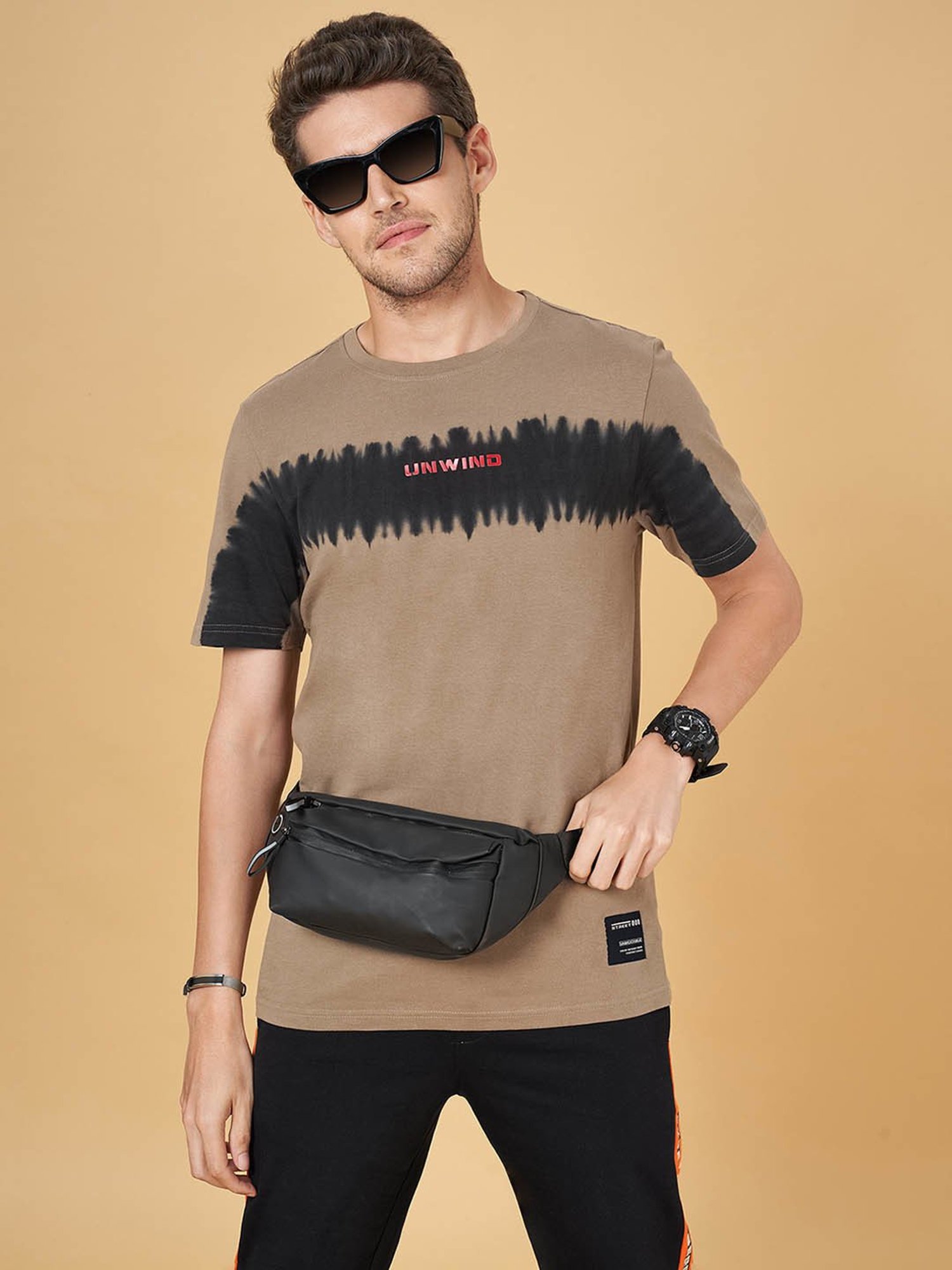 Street 808 by Pantaloons Beige Regular Fit Printed T-Shirt