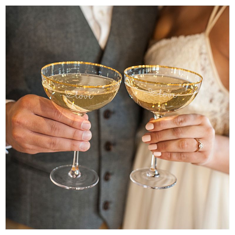 2ct "Love" Gold Rim Coupe Flutes