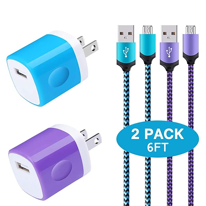 Charger Block One Port Wall Charger Brick Box with 2Pack 6ft Micro USB Cable Android Charger Cord Compatible for Samsung Galaxy S76 A10 J873 Note 54LG Stylo 2 3 K50 K4030 G43Moto G5 E6