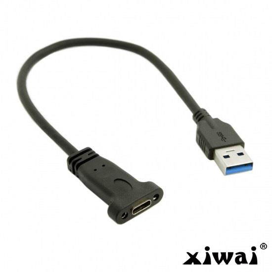 Xiwai USB-C Type C Female to USB 3.0 A Male Data Cable USB 3.1 20cm with Panel Mount Screw Hole