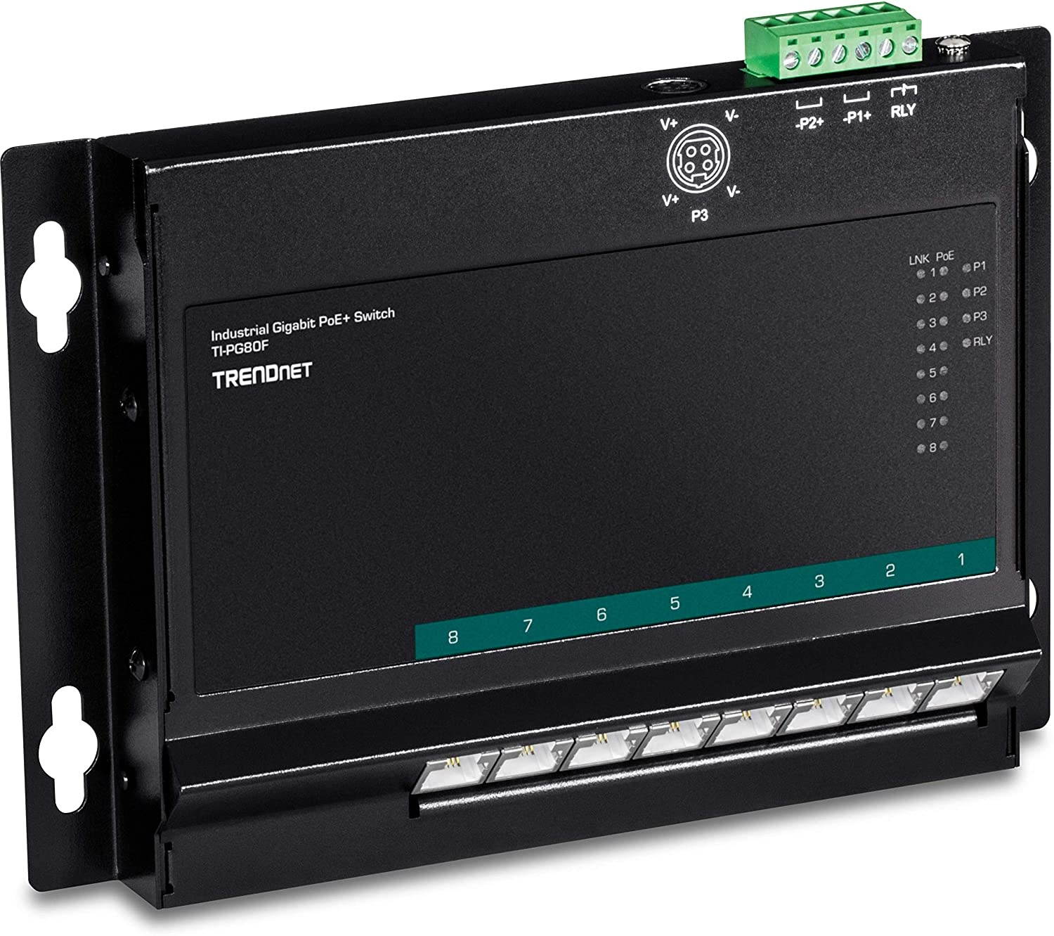 TRENDnet 8-Port Industrial Gigabit PoE+ Wall-Mounted Front Access Switch