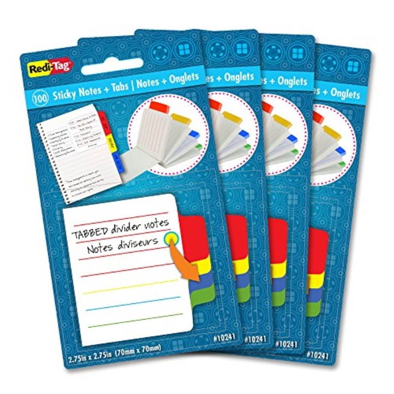 Redi-tag Sticky Notes with Tabs 4"Wx4"Lx2"H 4/PK Multi 10246