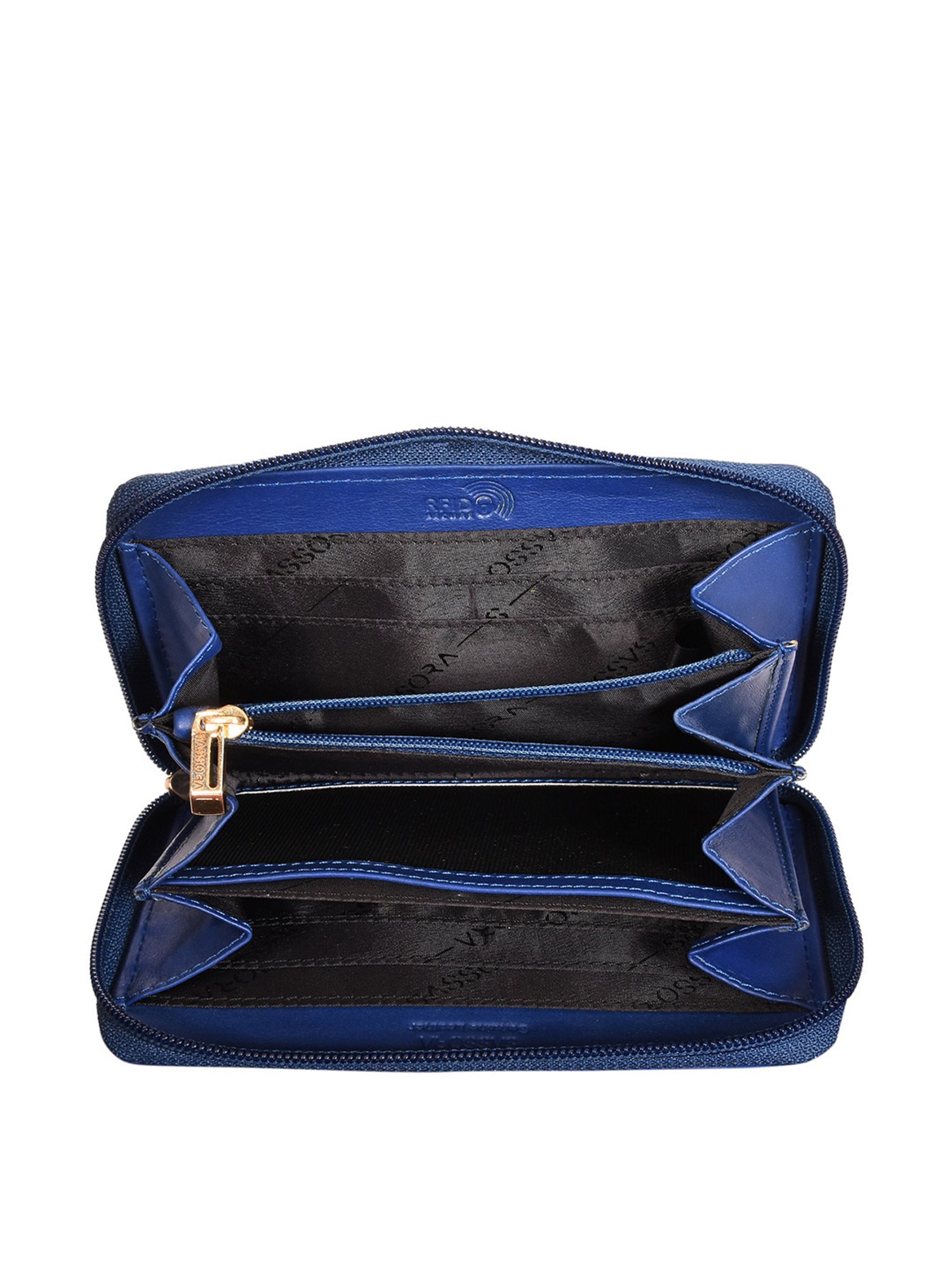 SASSORA Blue Solid Rfid Zip Around Wallet for Women