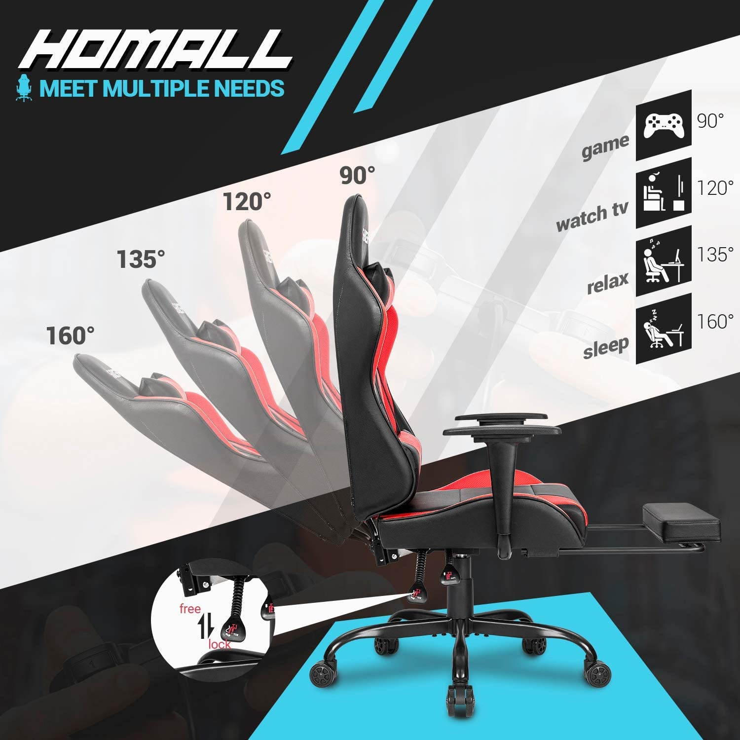 Homall Gaming Chair Computer Office Chair Ergonomic Desk Chair with Footrest Racing Executive Swivel Chair Adjustable Rolling Task Chair (Green)