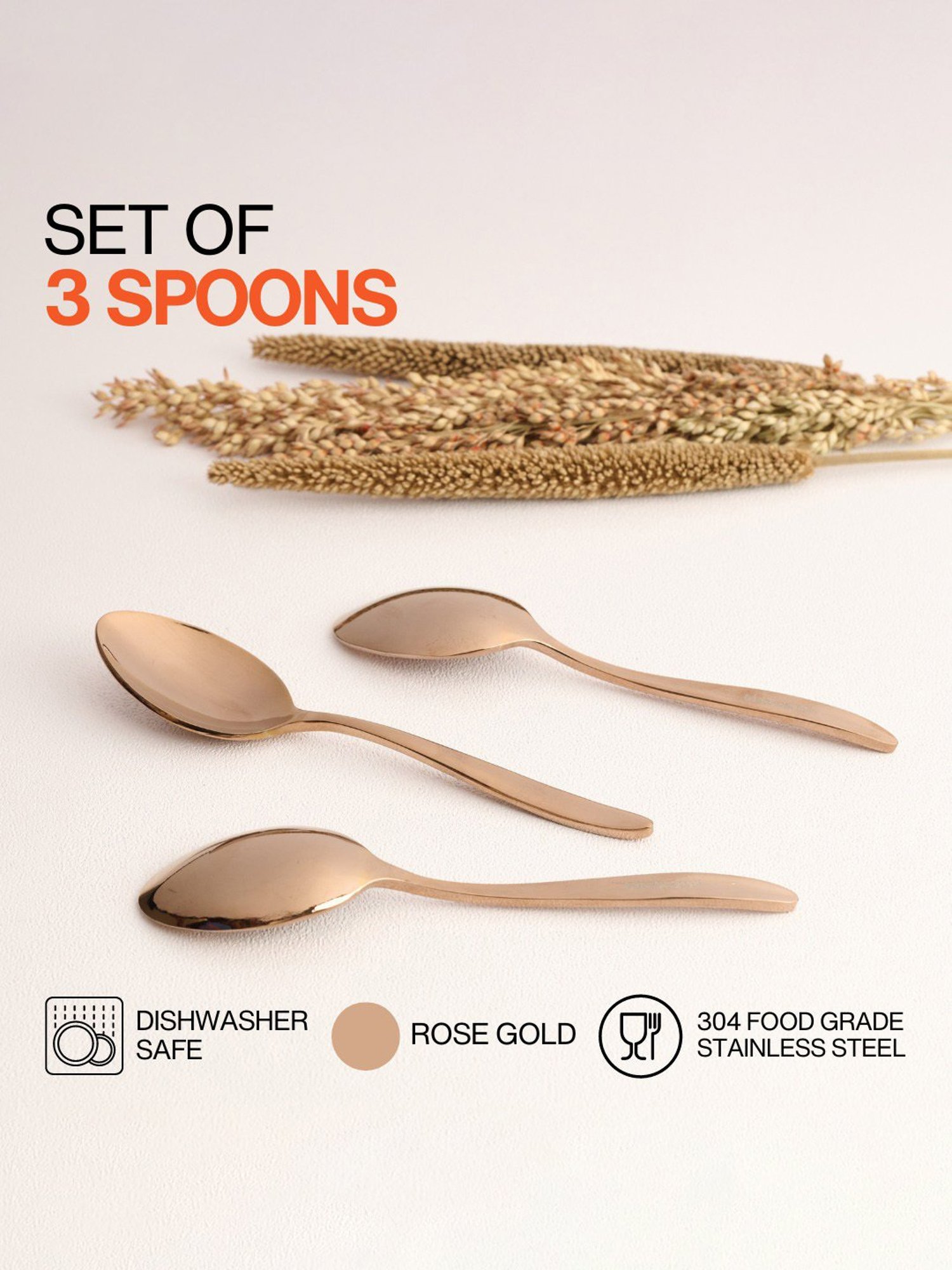 BlackCarrot 3 Pc Rose Gold Stainless Steel Cutlery Set