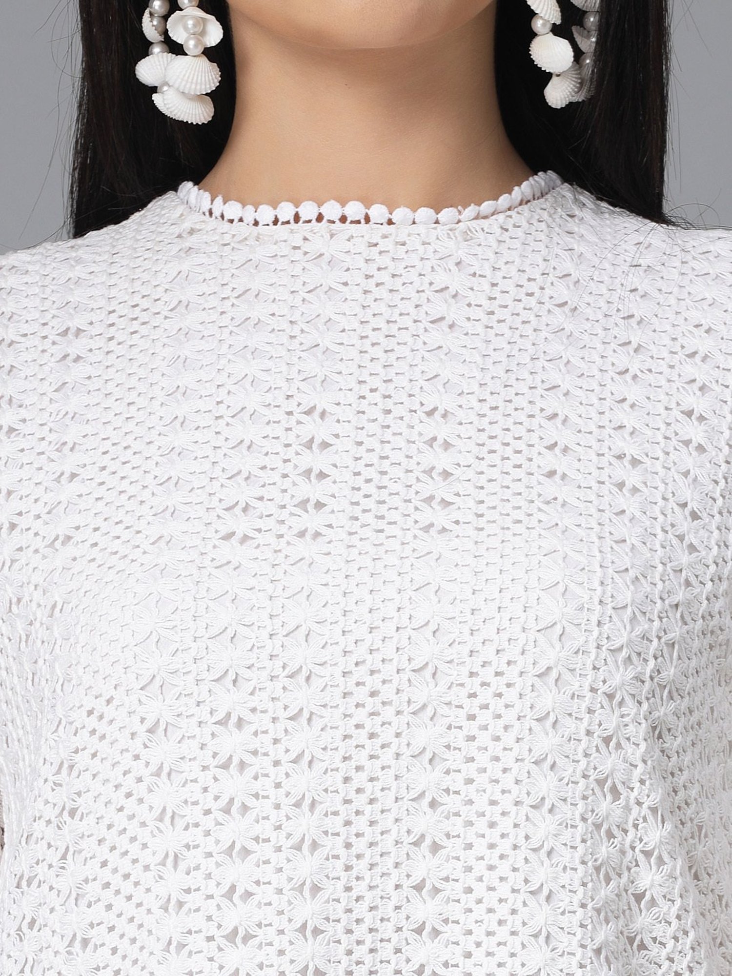 Style Quotient White Self Design Top