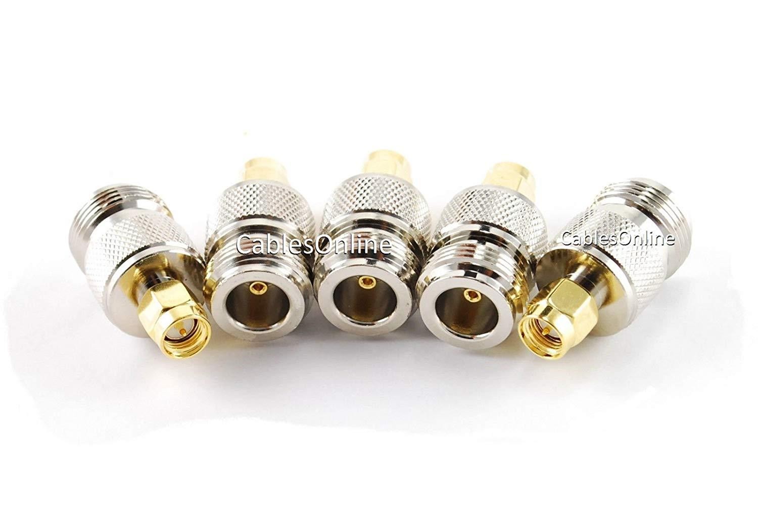 CablesOnline SMA Male Gold Plug to N Female Jack RF Adapter (5-Pack) (RF-N141G-5)
