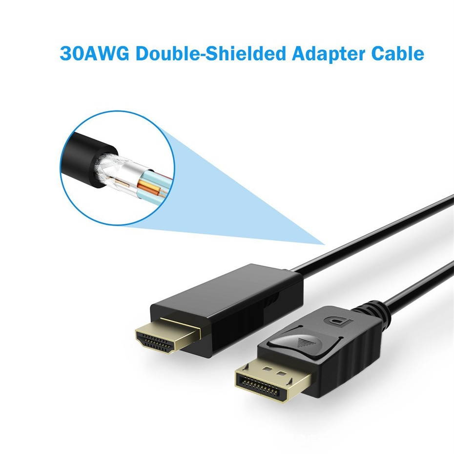 4K DisplayPort to HDMI Cable 6ft, Gold-Plated DP Displayport Male to HDMI Male Audio Video Cable for Lenovo, HP, DELL, GPU, AMD, ASUS, 6 Feet, Black