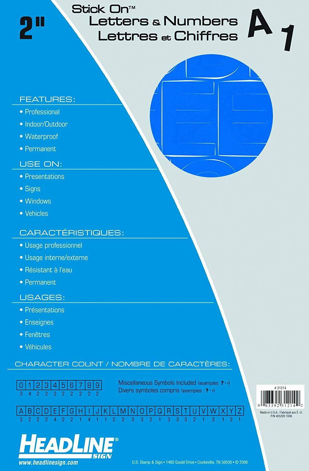 Headline Sign 31214 Stick-On Vinyl Letters and Numbers, Blue, 2-Inch