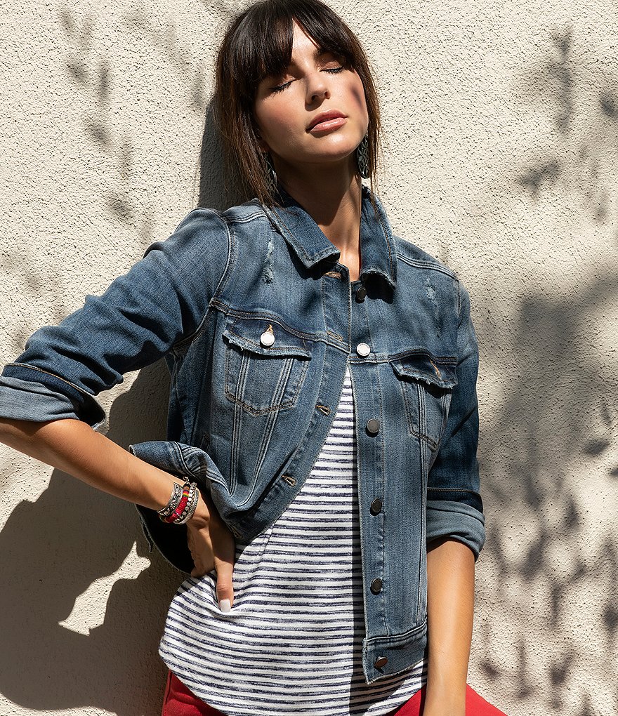 Liverpool Los Angeles Classic Denim Button Front Long Sleeve Jean Jacket