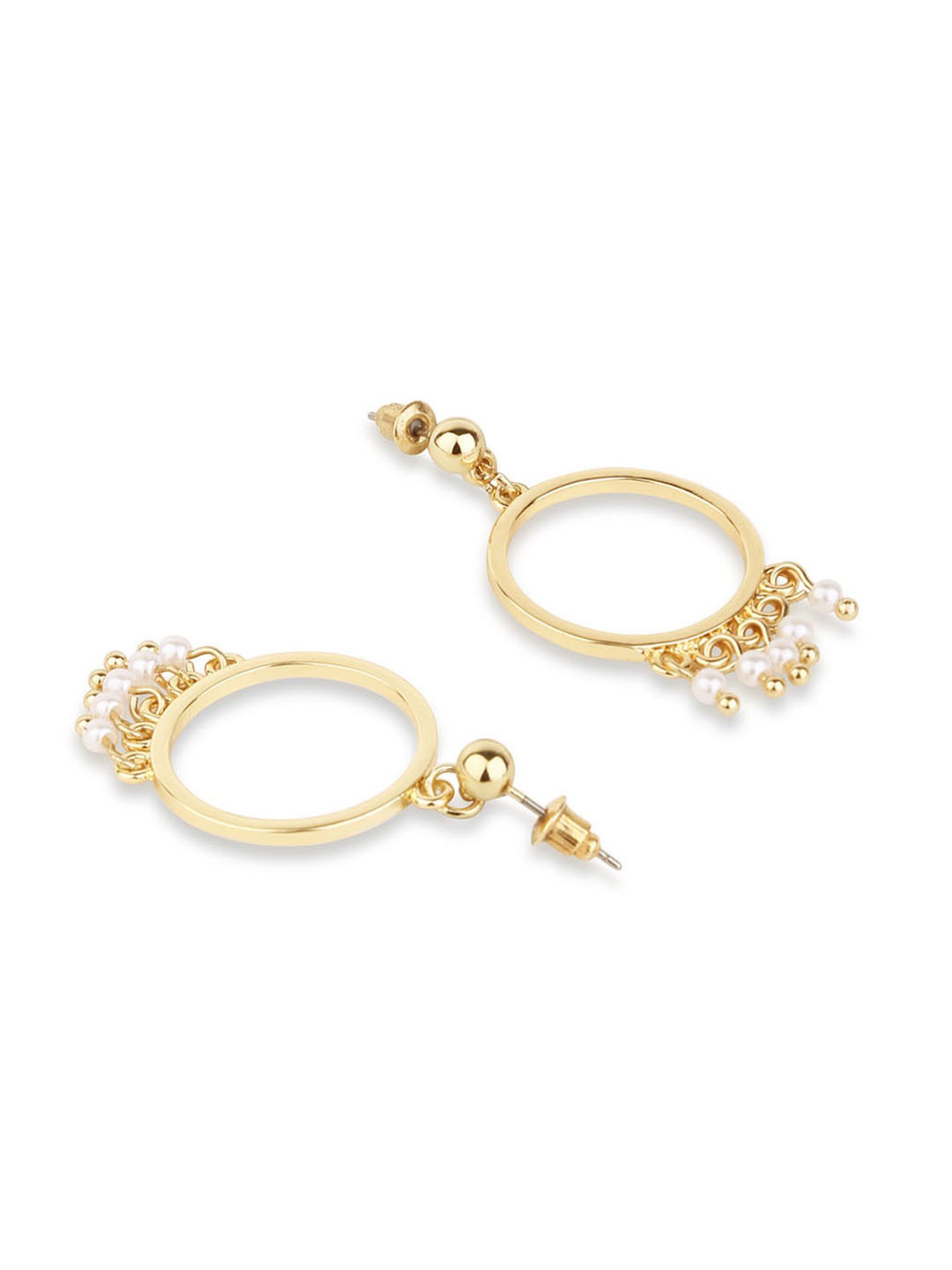 ToniQ Stylish Gold-Plated Circular White Pearl Dangler Earrings For Women