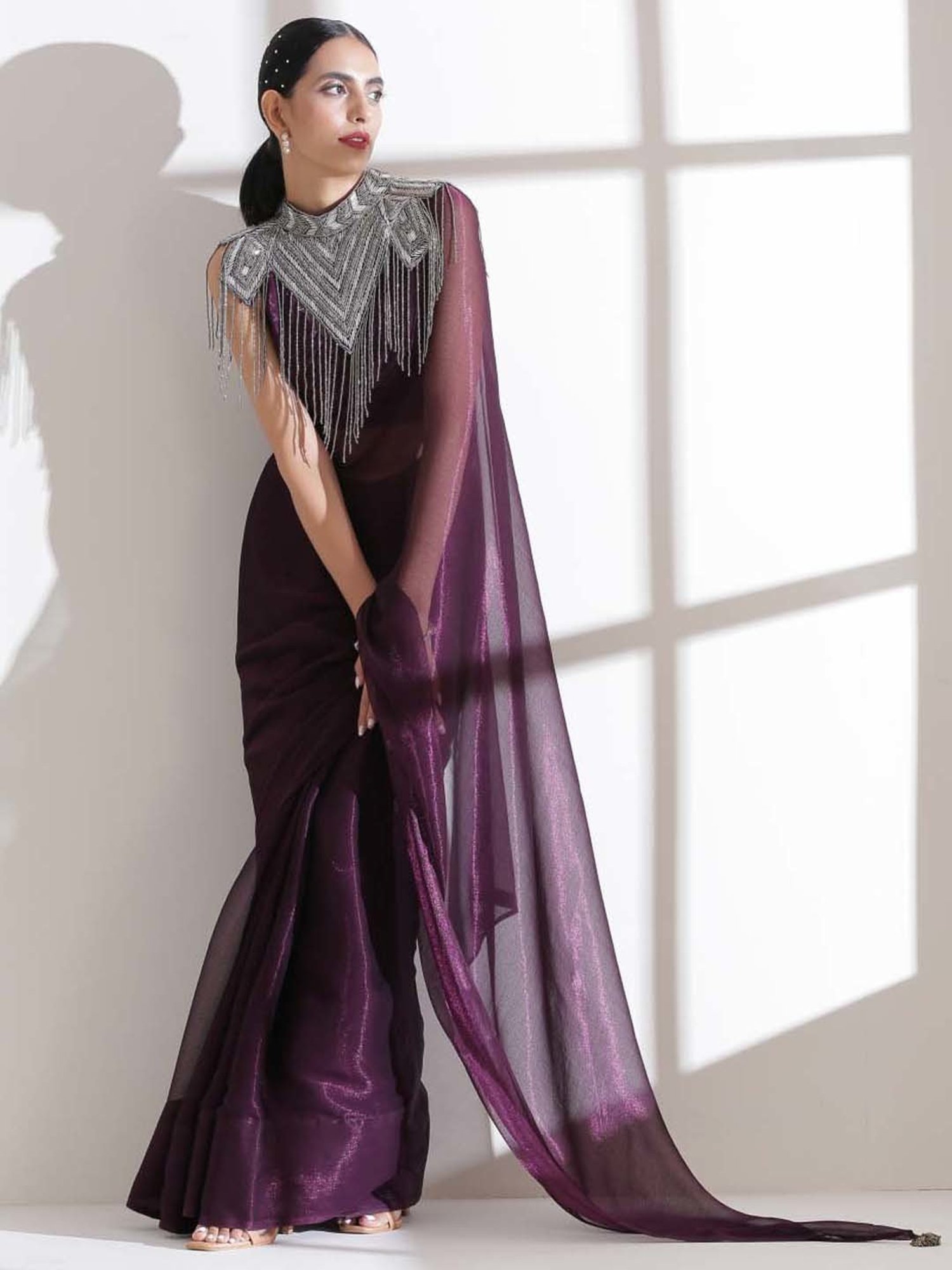 Swtantra Purple Chiffon Saree