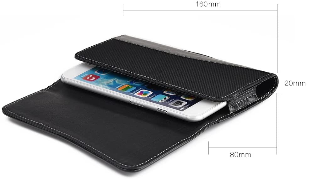 LUXMO Horizontal Faux Leather Holster Pouch with Magnetic Closure Belt Clip and Belt Loops Compatible with Samsung Galaxy Note / 1717 for Size Devices [Black]