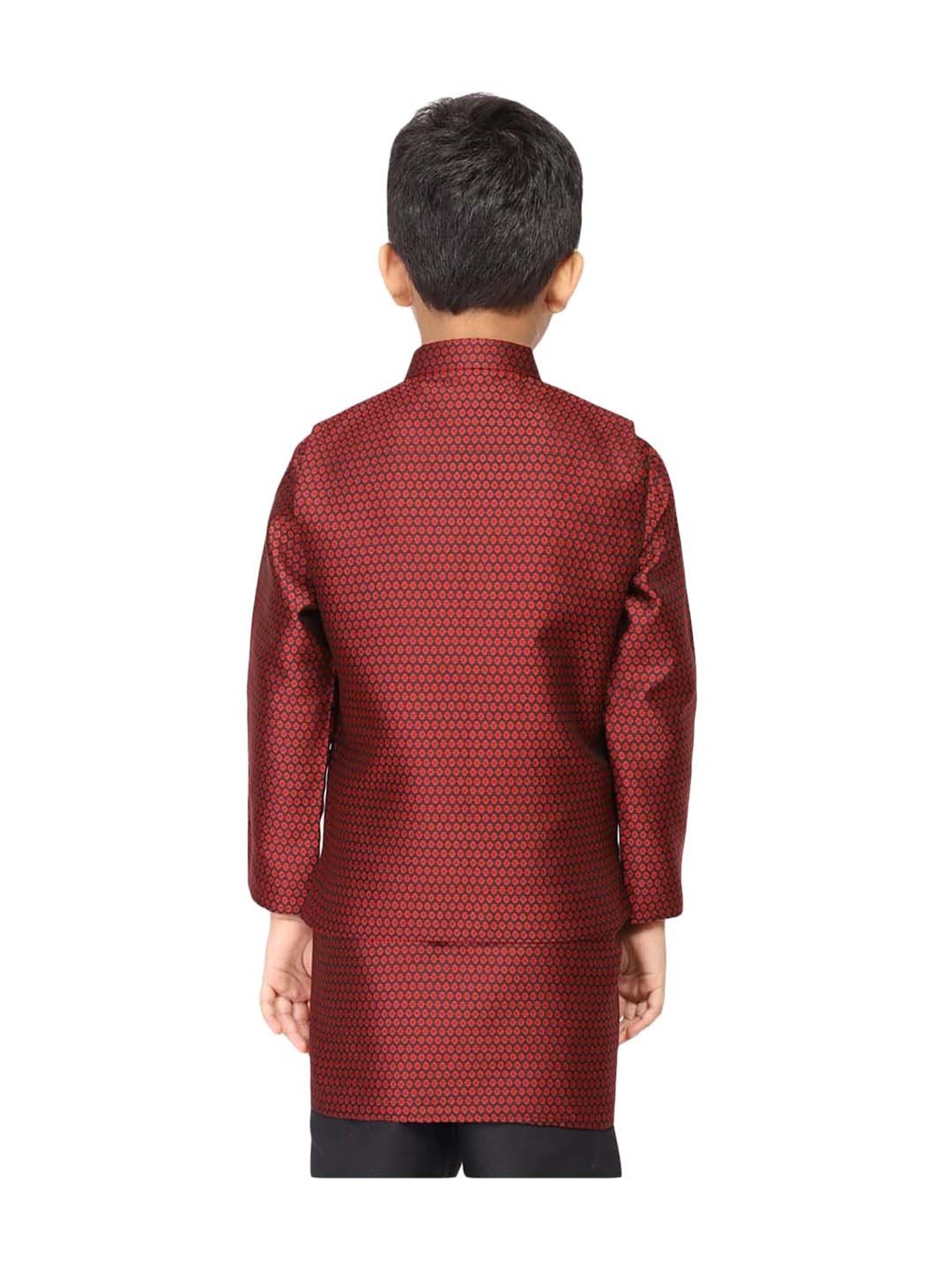 TABARD Kids Maroon Printed Nehru Jacket