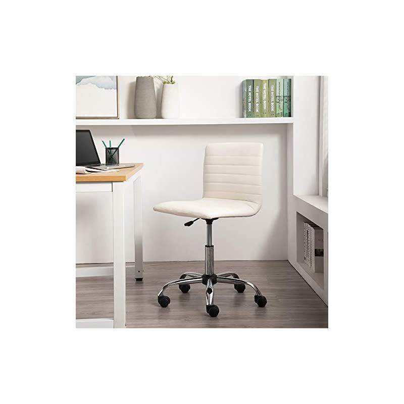 Basics Modern, Low-Back, Adjustable, Swivel, Armless Office Task Desk Chair with Casters, White