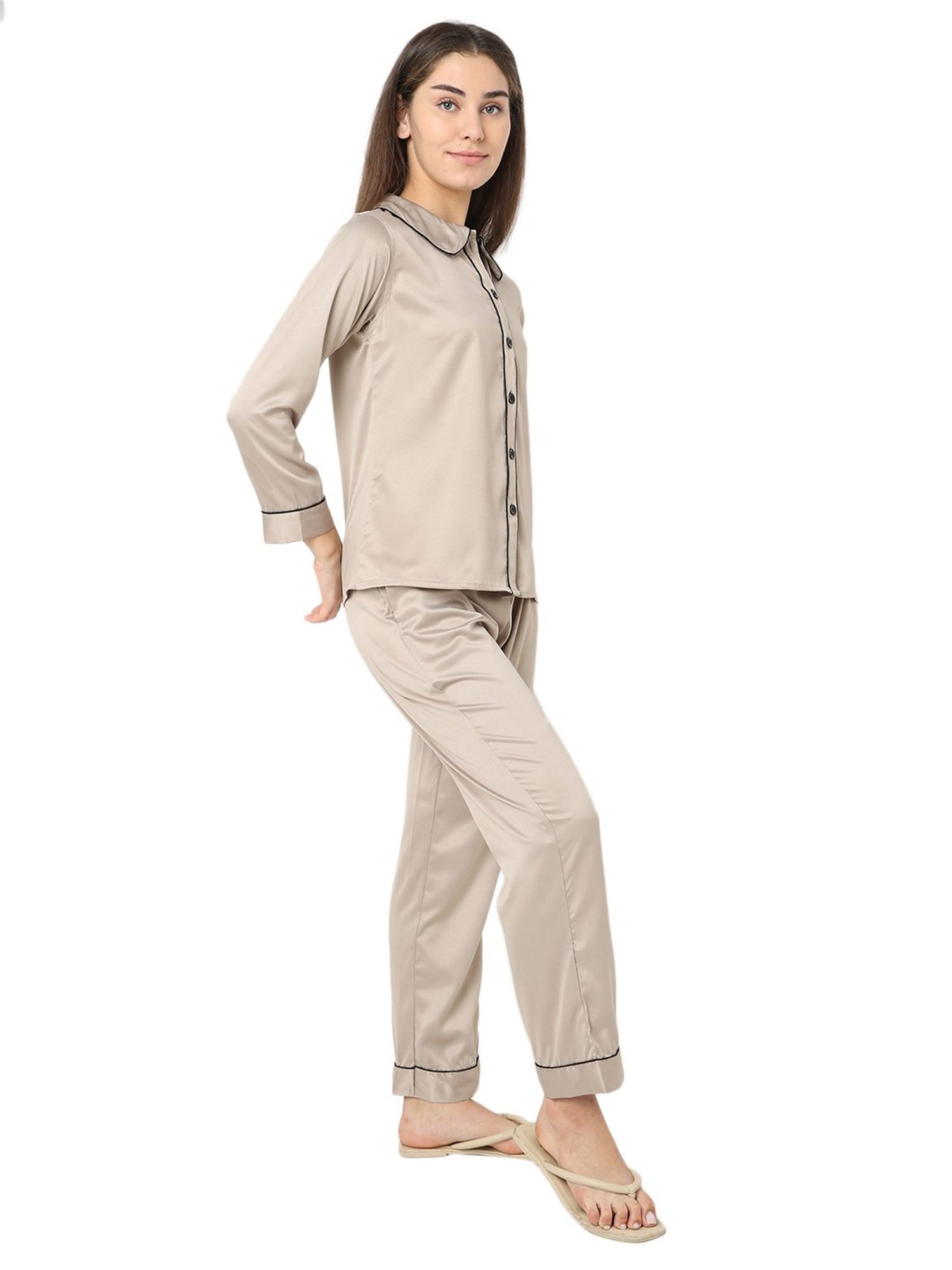 Smarty Pants Brown Satin Shirt With Pyjamas