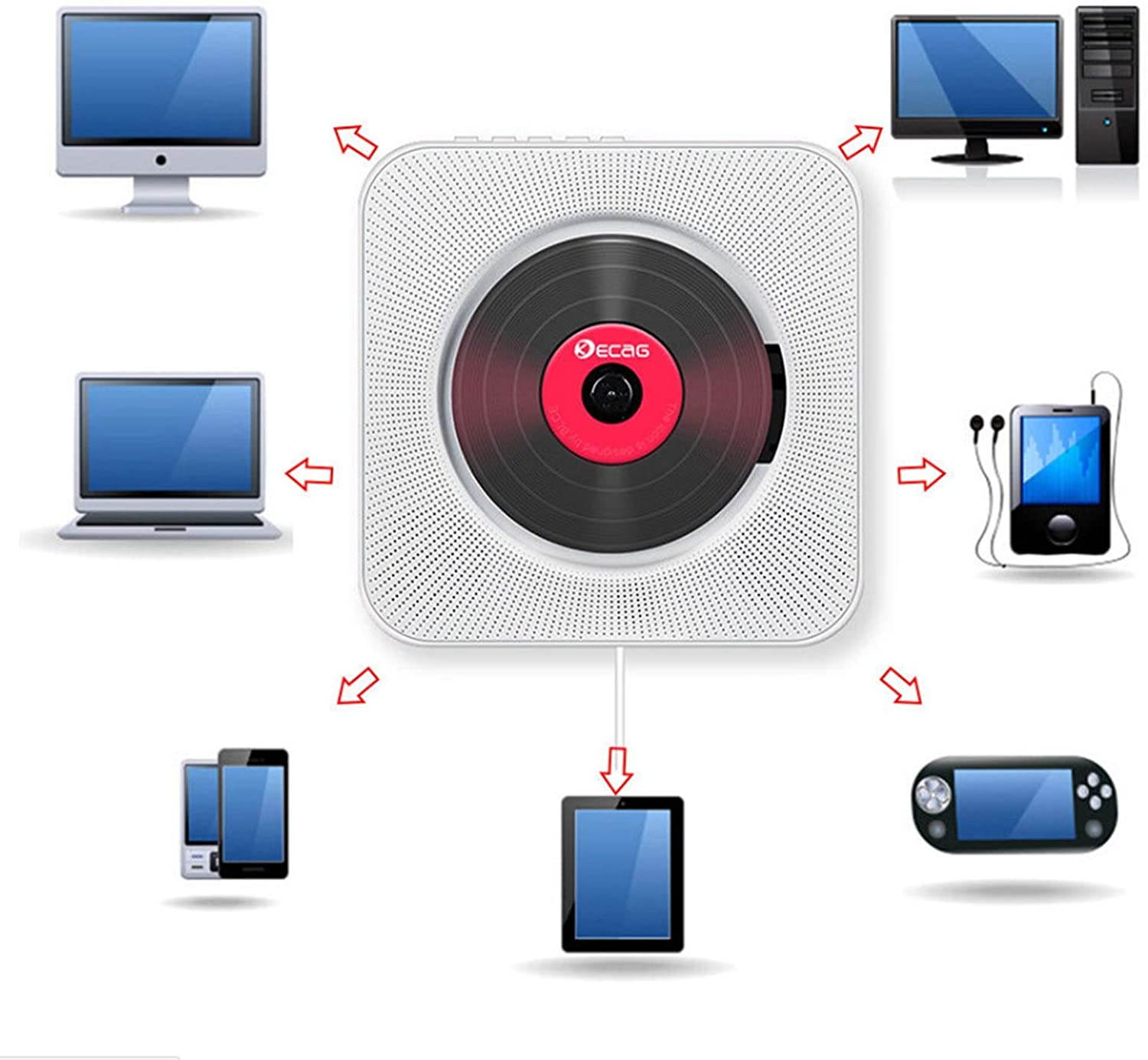 Yixianxi Home Wall Mounted CD Player Surround Sound FM Radio Bluetooth USB MP3 Disk Portable Music Player Remote Control Stereo Speaker (Black)