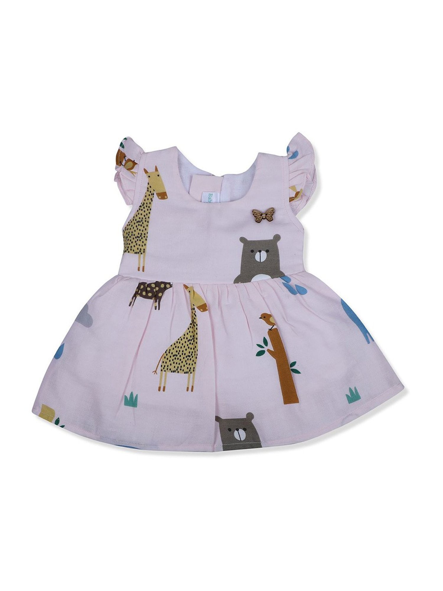 Baby Moo Kids Pink & Yellow Printed Dress
