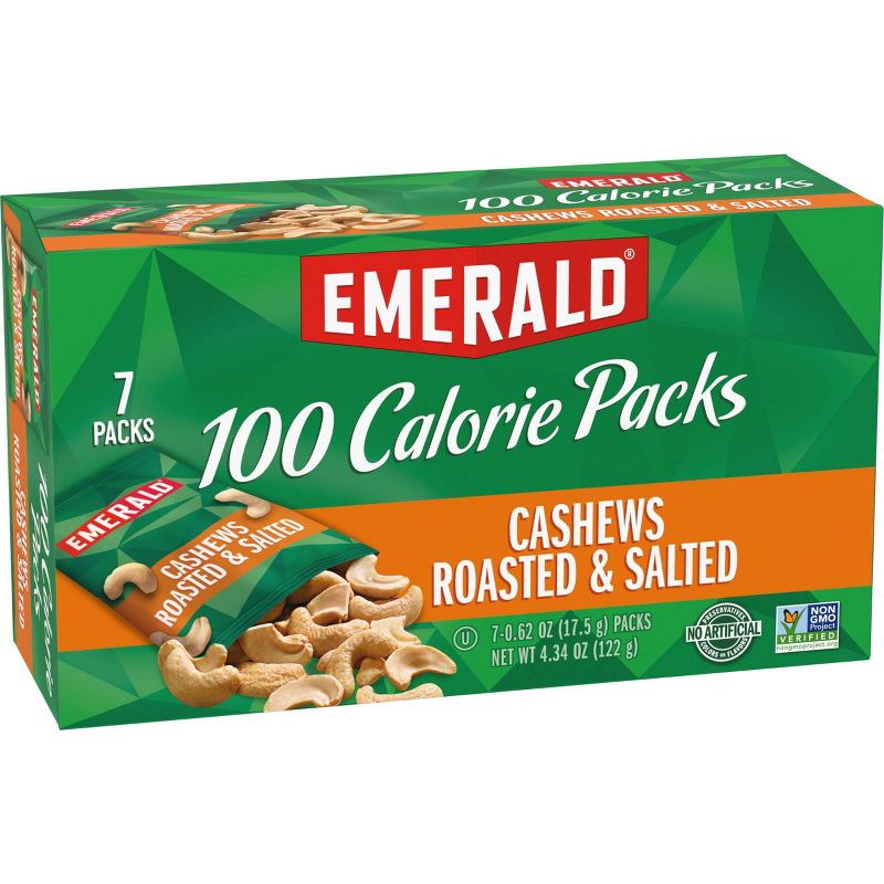 Emerald 100 Calories Cashews Roasted and Salted - 4.41oz/7ct