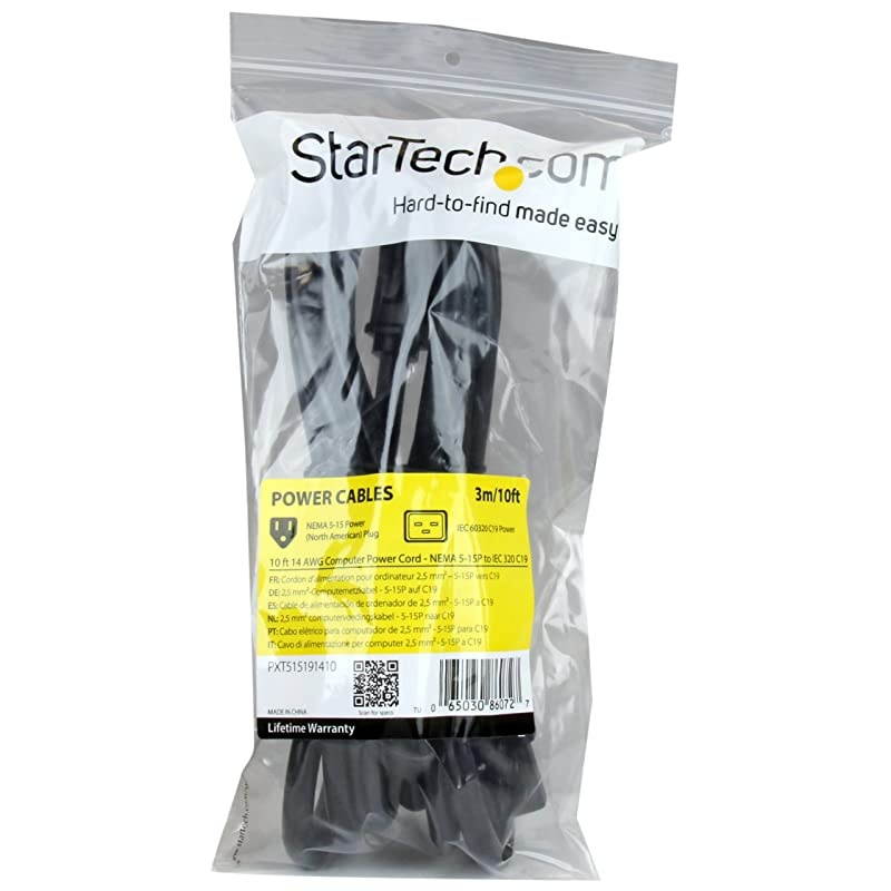 com 10 ft Heavy Duty 14 AWG Computer Power Cord - NEMA 5-15P to C19 - 14 AWG Power Cable - NEMA 5-15P to IEC 320 C19 Power Cord (PXT515191410)