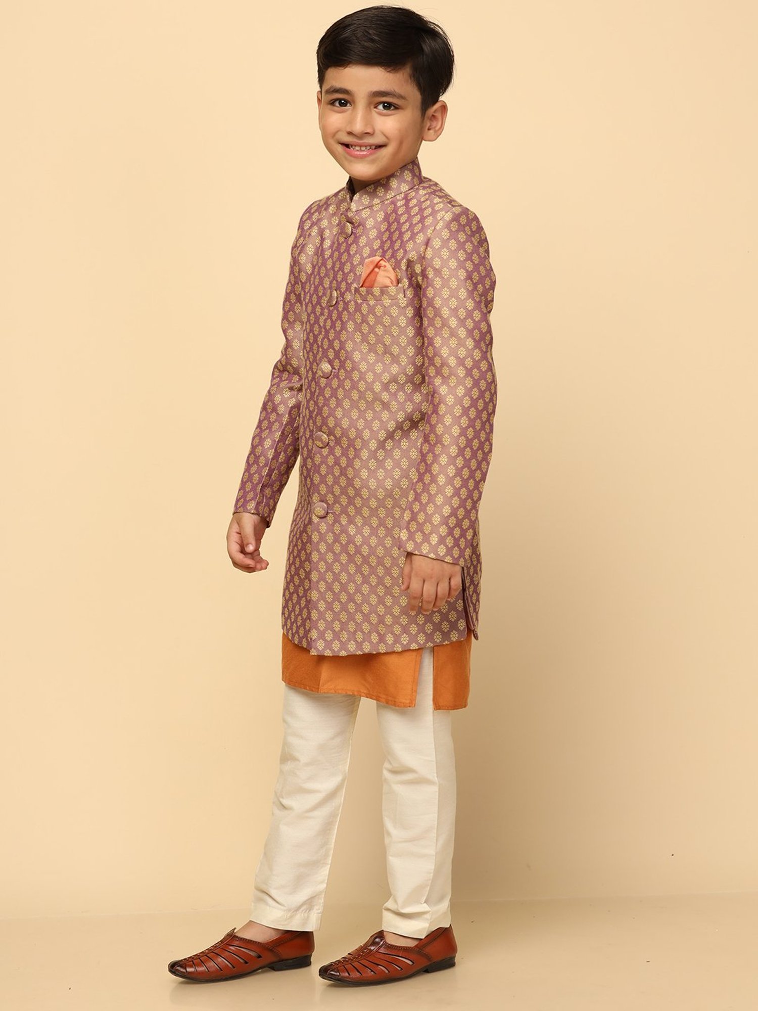 AJ Dezines Kids Black Embellished Full Sleeves Sherwani with Pants