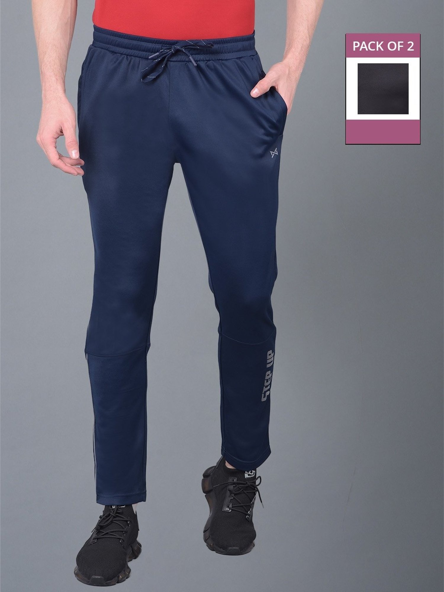 Force NXT Blue & Black Regular Fit Sports Trackpants - Pack Of 2