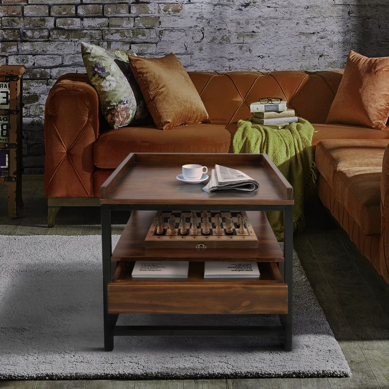 Horizon End Table with Drawer Mocha Brown/Black - Flora Home