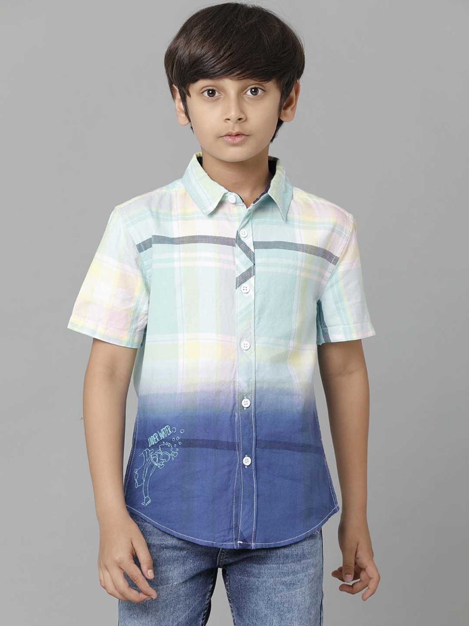 Under Fourteen Only Kids Blue & Pink Cotton Chequered Shirt