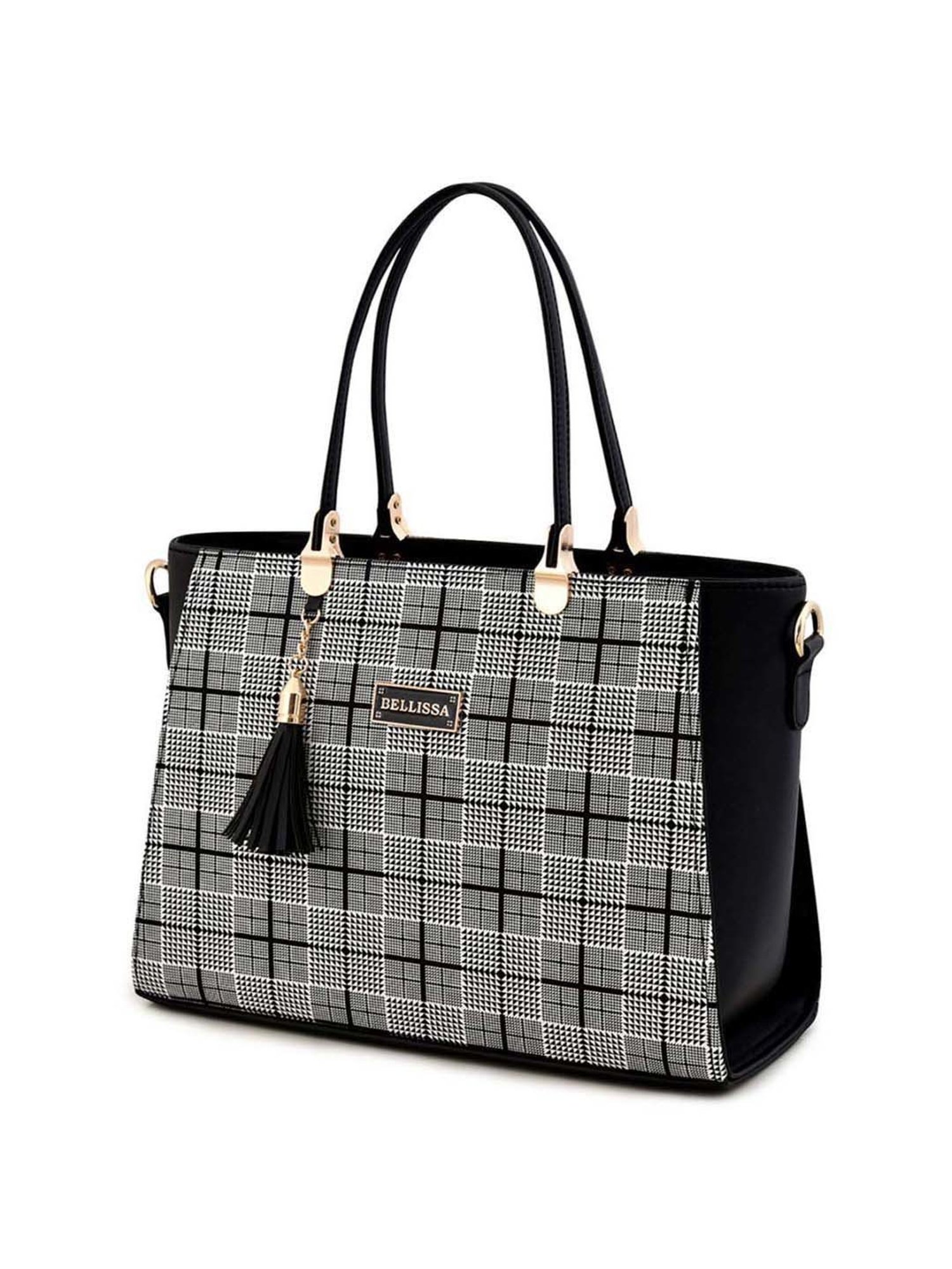 Bellissa Black PU Checks Handbag with Wallet