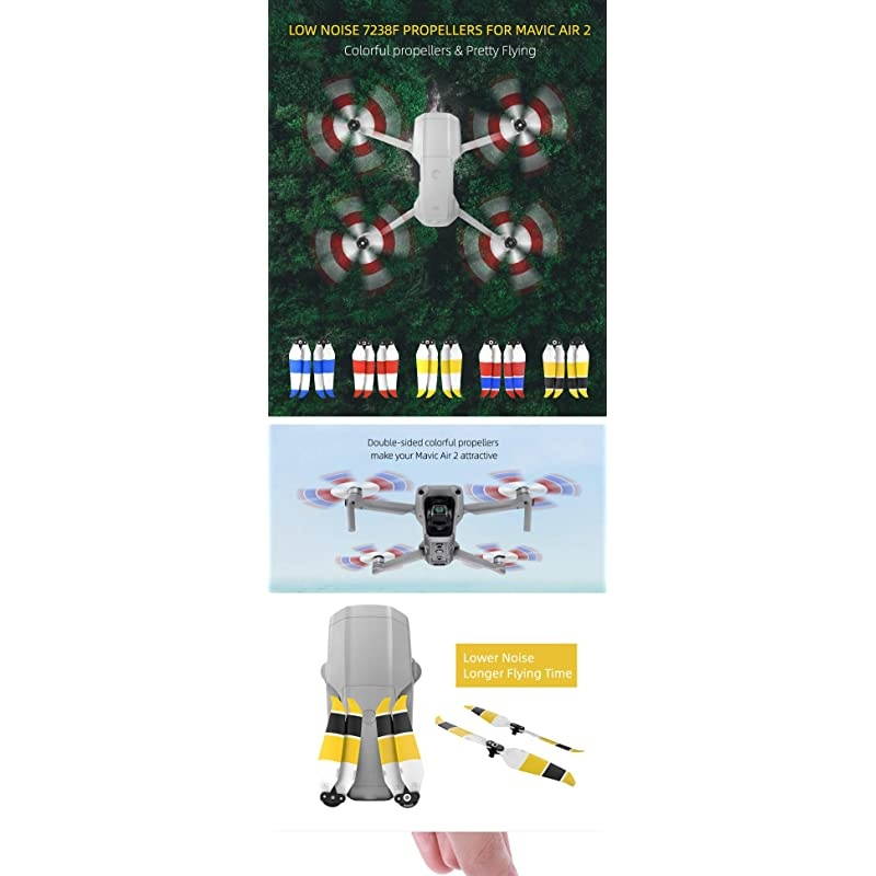 2 Pairs Mavic Air 2 7238F Propellers Low Noise Prop for DJI Mavic Air 2 Accessories Yellow White
