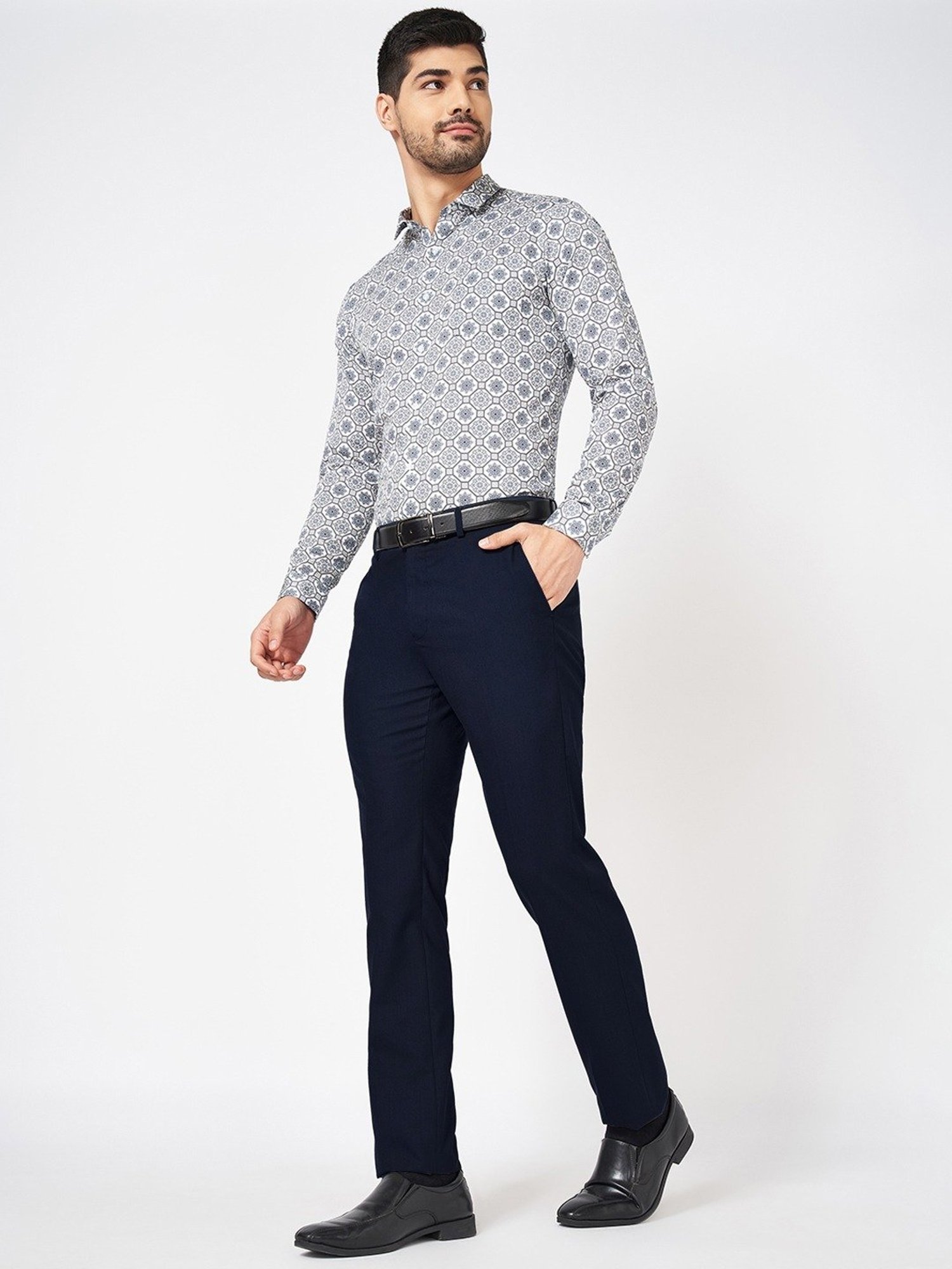 Byford By Pantaloons Navy Slim Fit Trousers