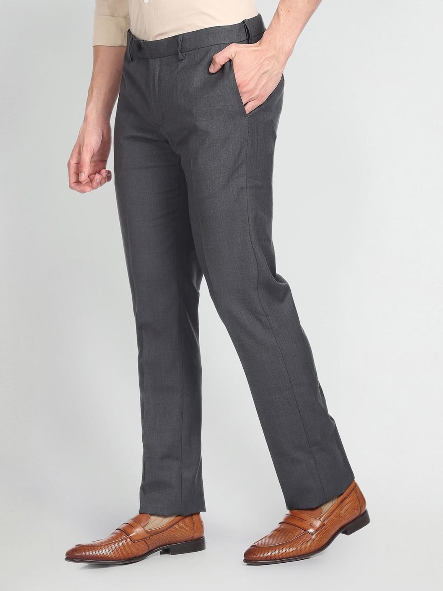 Arrow Grey Regular Fit Trousers