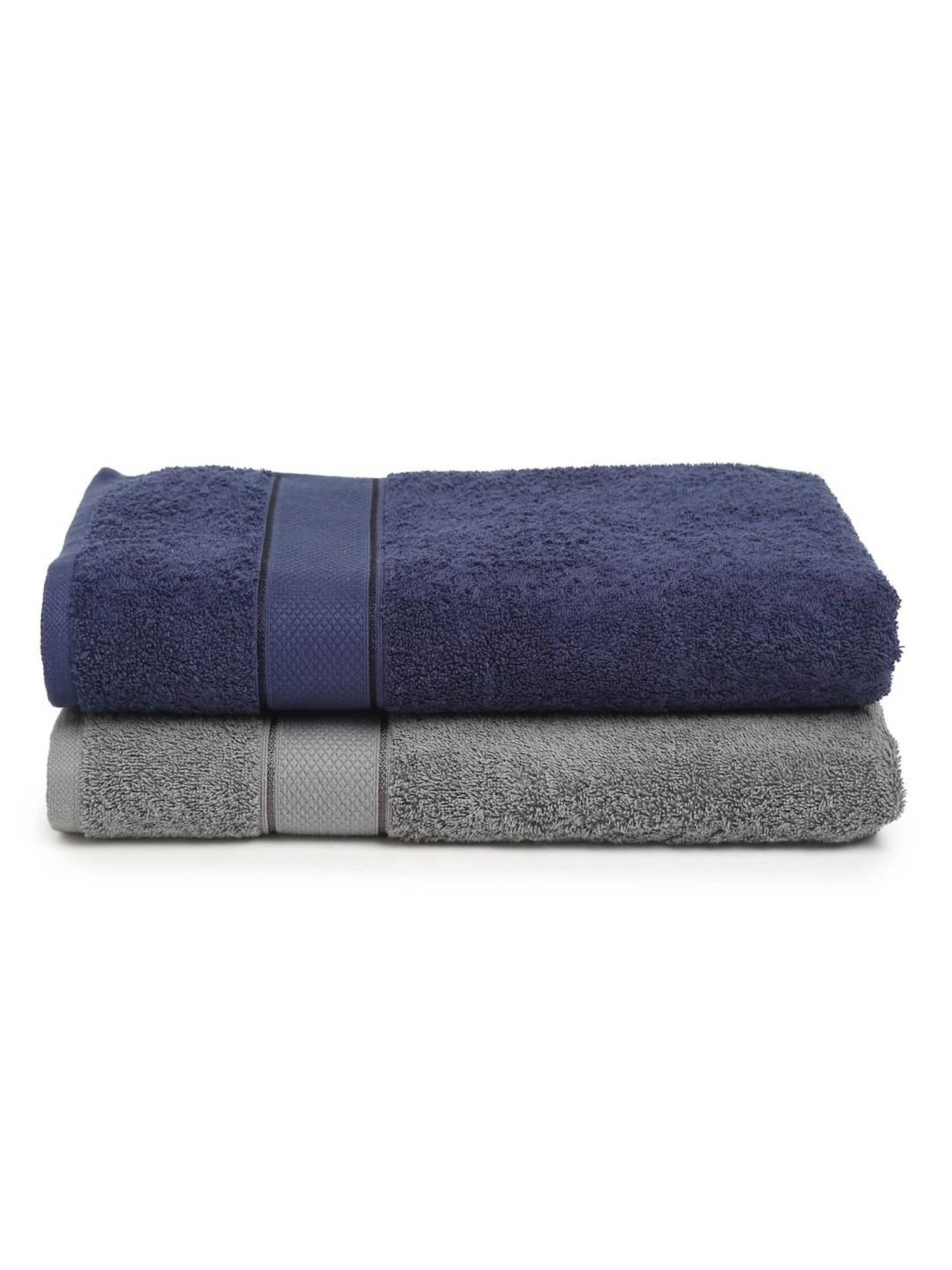 Creeva Grey & Navy 525 GSM Cotton Bath Towel Set of 2
