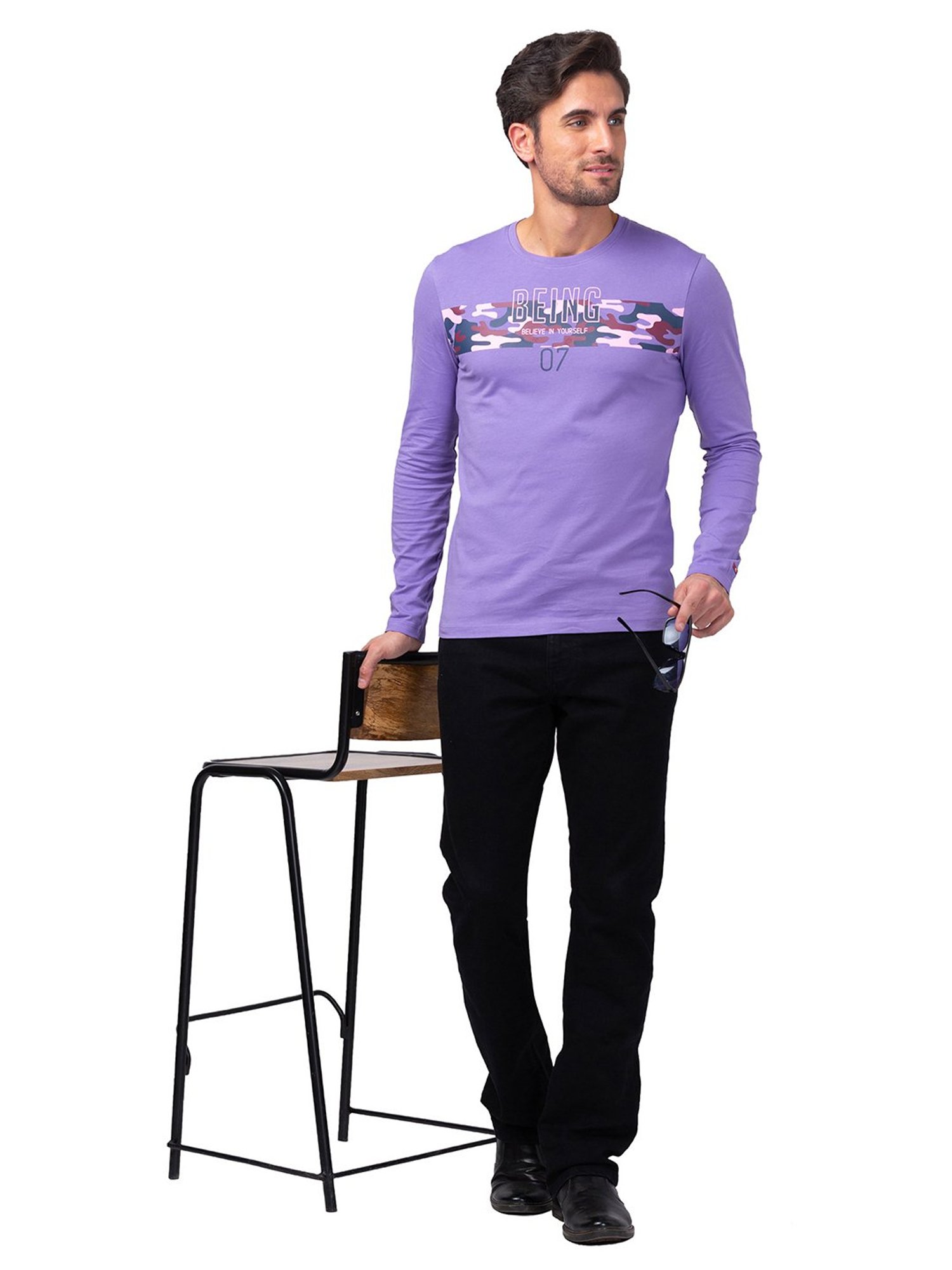 Being Human Purple Regular Fit Printed Crew T-Shirt