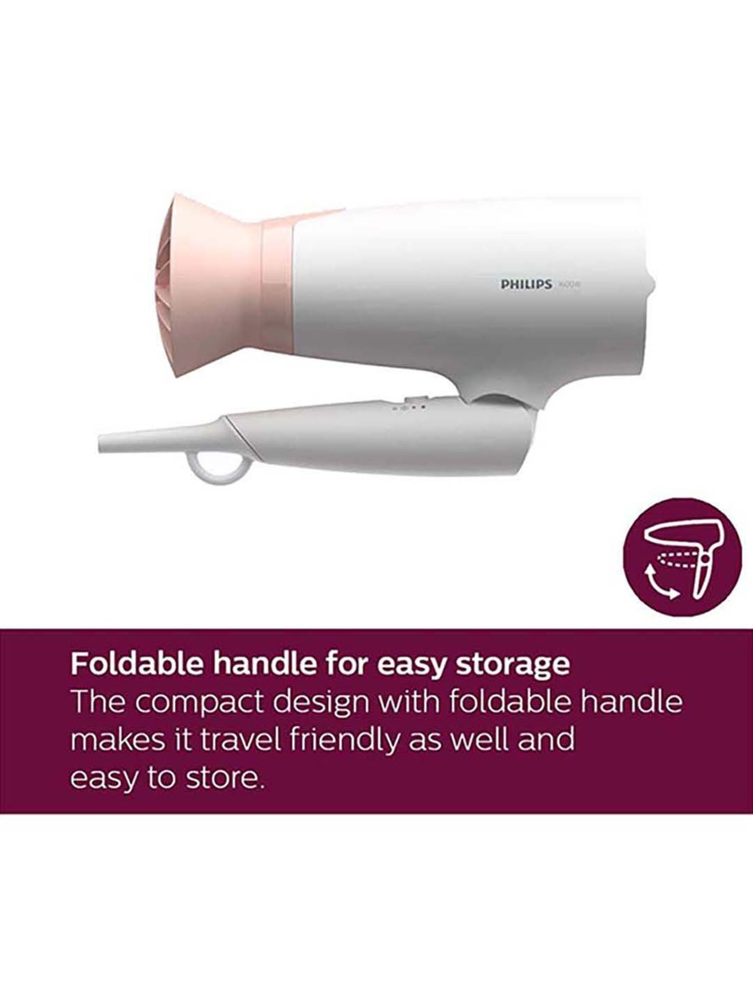 Staunch SHD2011 1600W Compact and Foldable Hair Dryer (White and Pink)