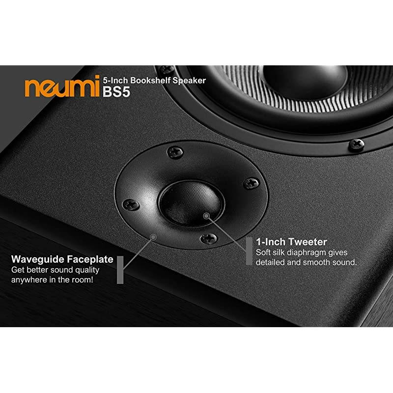 BS5 Passive Bookshelf Speakers, 5-Inch Woofer, 1-Inch Tweeter, Dark Wood, 1 Pair