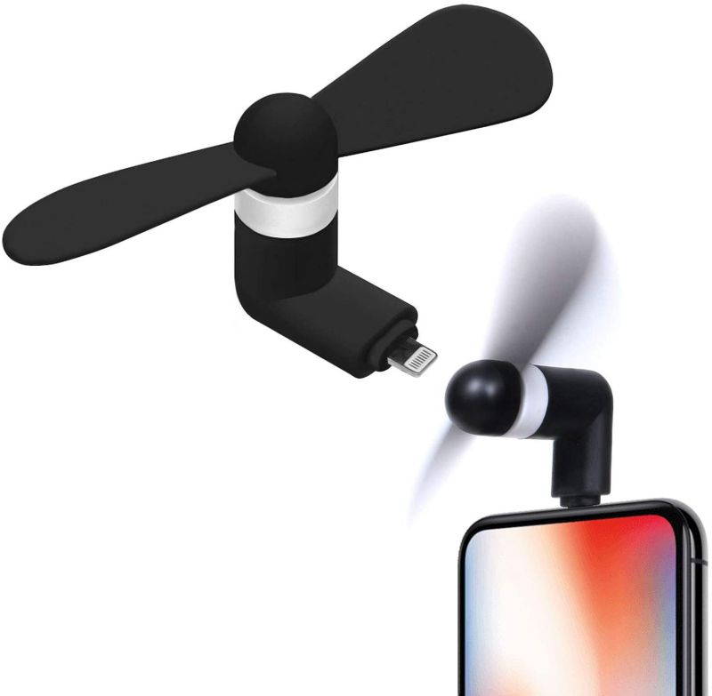 Cellet Portable Mini USB Fan [Powerful and Light Weight] Compatible with Apple iPhone 11 Pro Max XS Max Xr X 8/8 Plus 8 7/7 Plus and All Other 8 Pin USB Port, Black, Small (FANLIGHTNING)