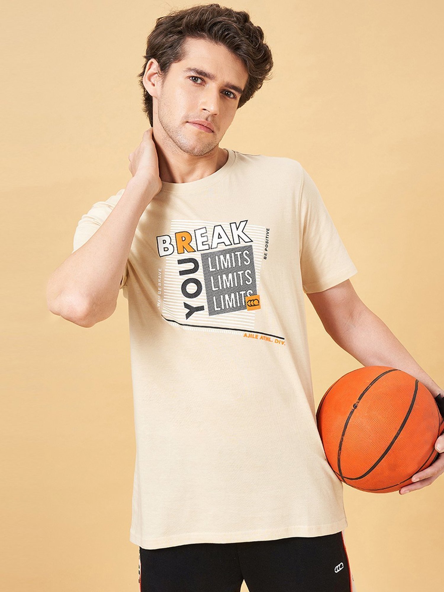 Ajile by Pantaloons Wood Ash Cotton Slim Fit Printed T-Shirt