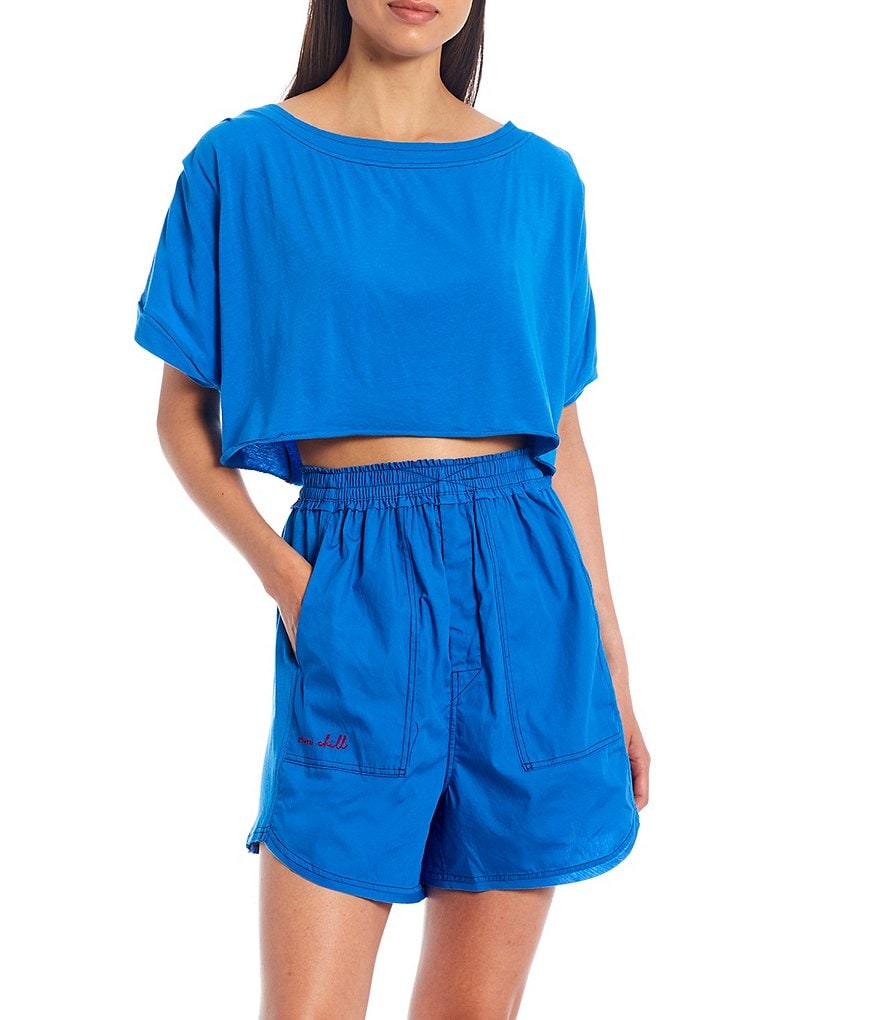 Marc New York Paperbag Waist Sueded Jersey Drawstring Shorts