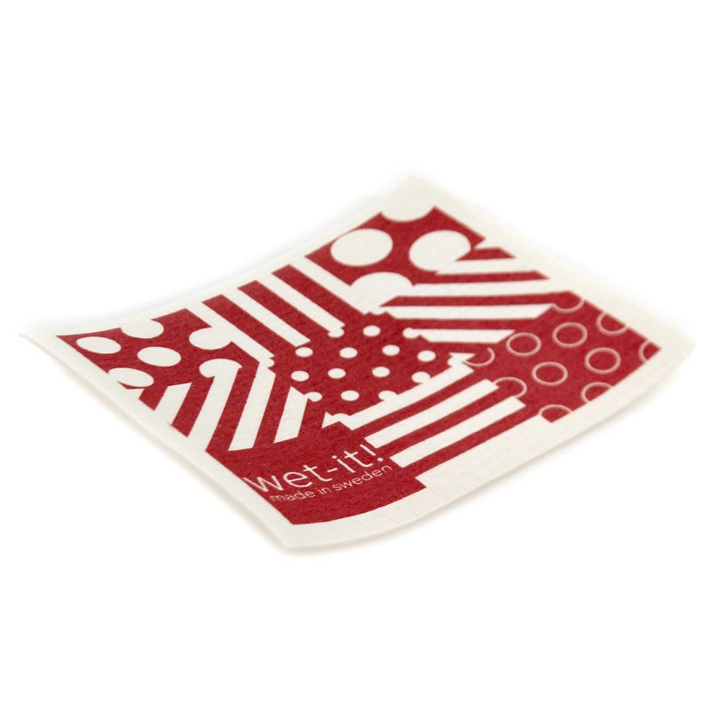 Swedish Dish Cloth 7.75" Stripe And Polka Dots Absorbent Cleaning Cloth Red  -  Dish Cloth