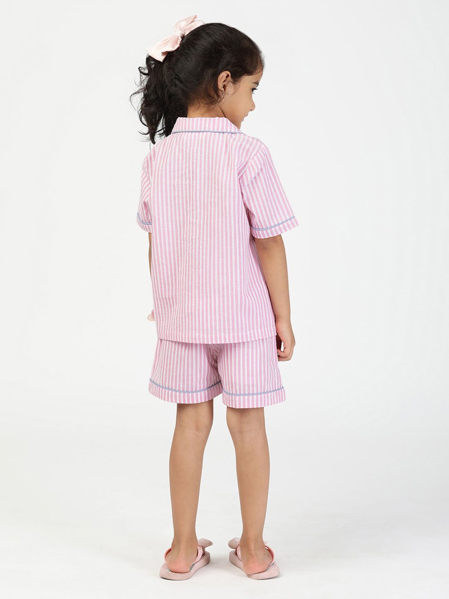 Budding Bees Girls Pink Striped Shirt with Shorts