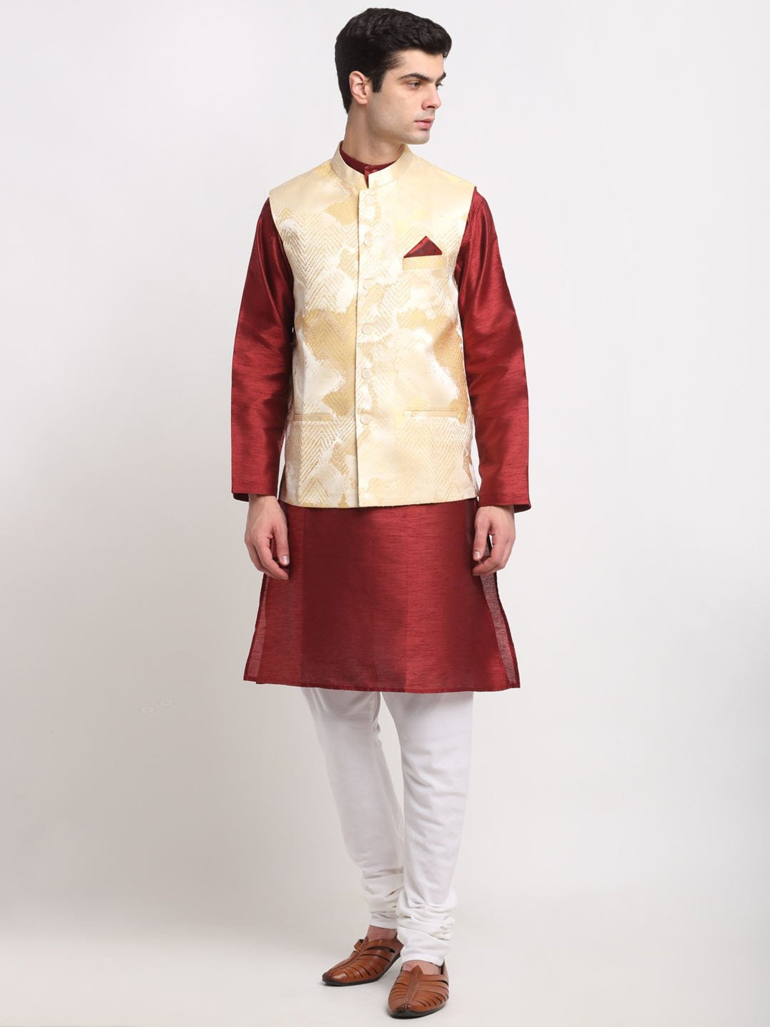 NEUDIS Beige Jacquard Nehru Jacket