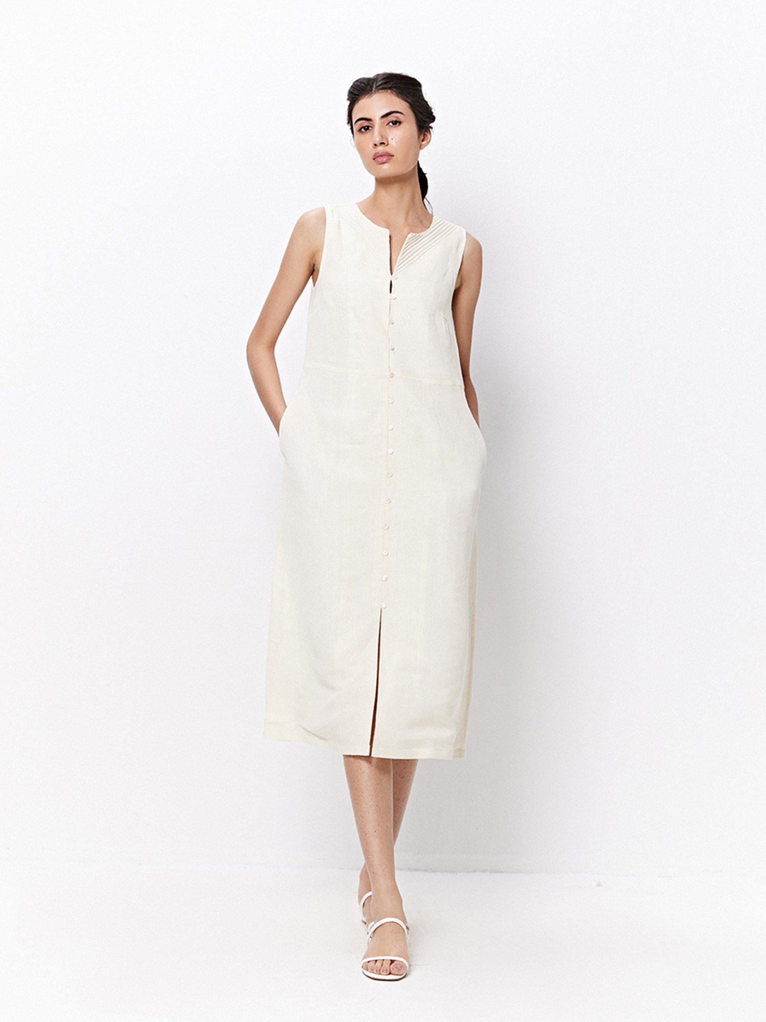 Ancestry Off White Regular Fit Shirt Dress