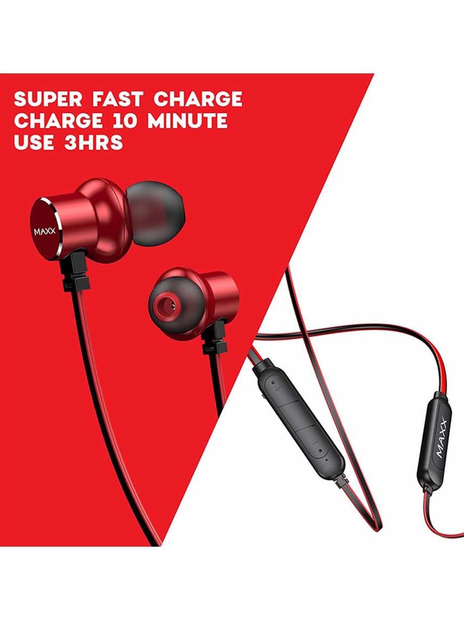 Maxx NX9 Wireless Neckband with Rapid Charge (Black/Red)