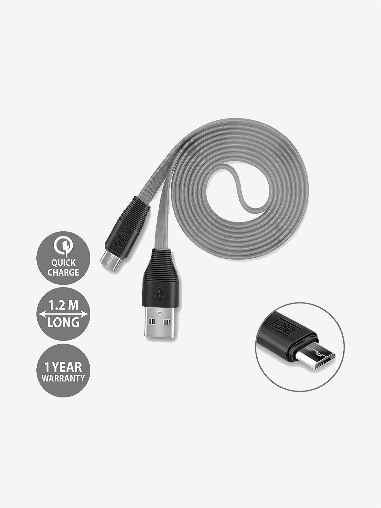 LCARE Micro USB Data Cable Quick/Turbo Charging (Black/Grey)