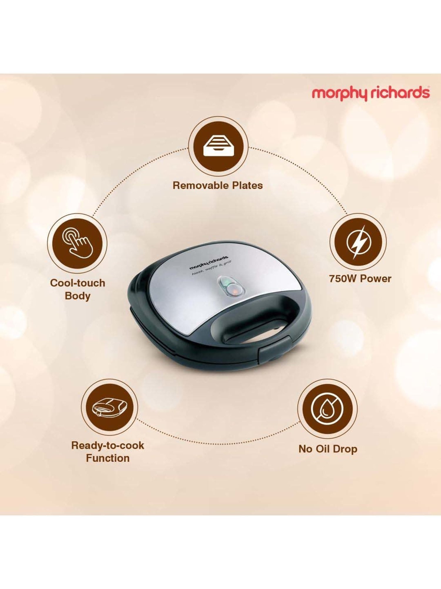 Borosil Sandwich Maker 2000W with Non stick coating (Black)