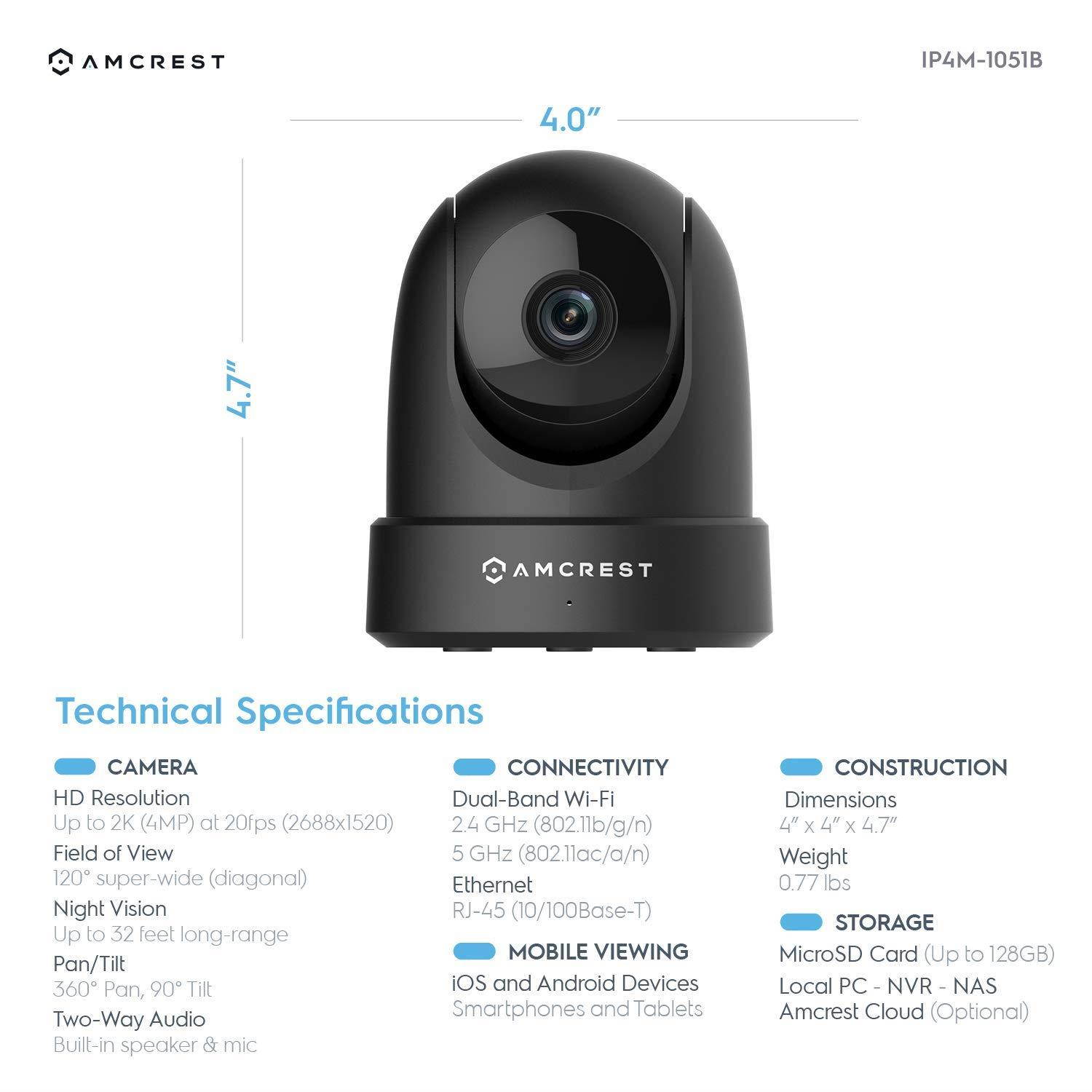 Amcrest 4MP Security Camera System w/ 4K 8CH NVR, (4) x 4-Megapixel Dome WiFi IP Cameras, Pan/Tilt Surveillance, Dualband 5ghz / 2.4ghz, Two-Way Audio, NV4108-IP4M-1051B4 (Black)