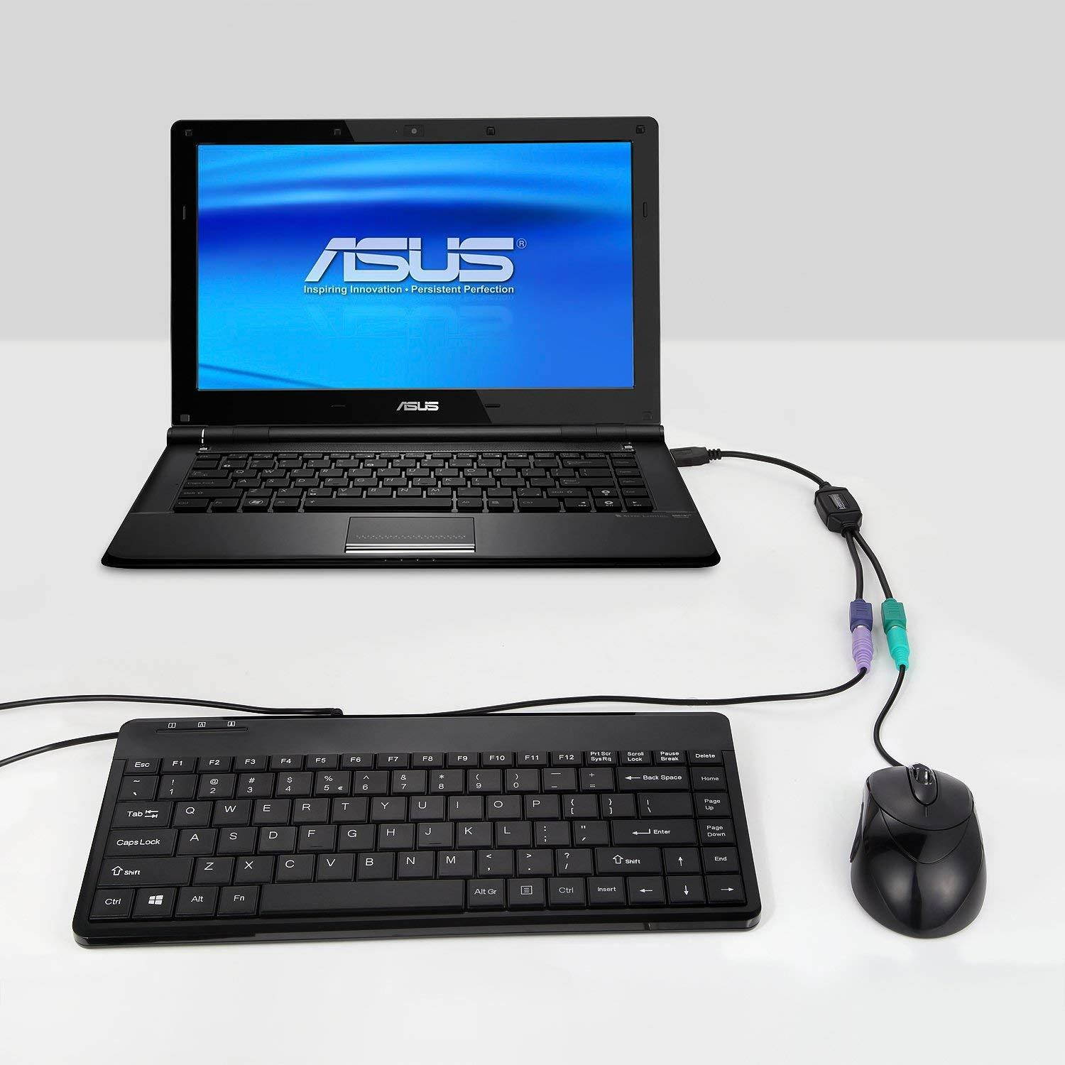 Perixx PERIPRO-401 PS2 USB Cable Cord Adapter for Keyboard and Mouse with PS/2 Interface, Built-in USB Controller and Support PS2 Port of KVM Switch, Black